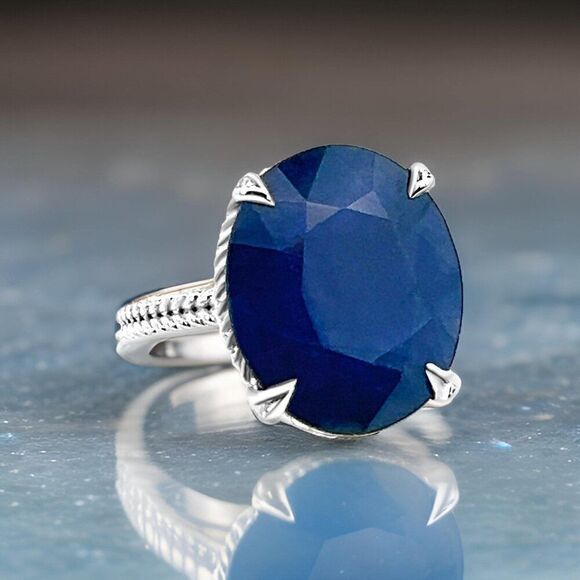 Natural Solitaire Sapphire Ring 6.5 14k W Gold 16.5 TCW Certified $2,950 310620 - Picture 9 of 11